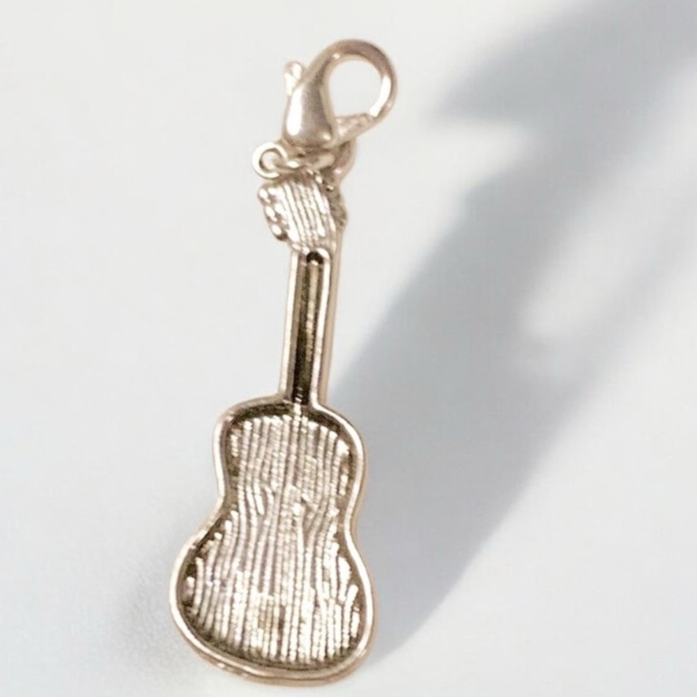 Guitar Black, Silver, & Crystal w/Lobster clasp Zipper pull, purse, shoe Charm - Picture 3 of 3